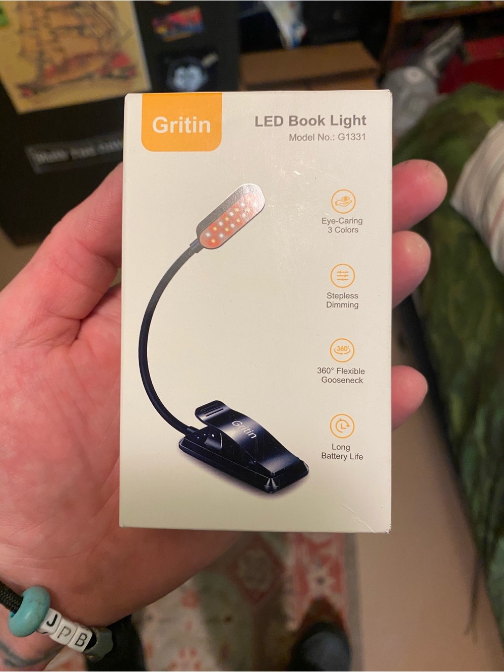 Brand New in Box Black Gritin Clip-On 16 LED Book Light Model G1331
